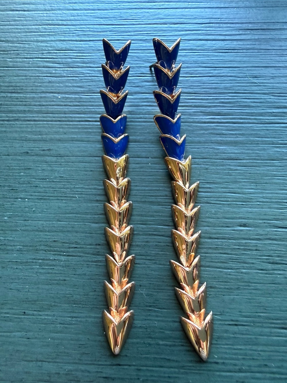 Eddie Borgo Linear Drop Dangle Earrings Blue + Rose Gold